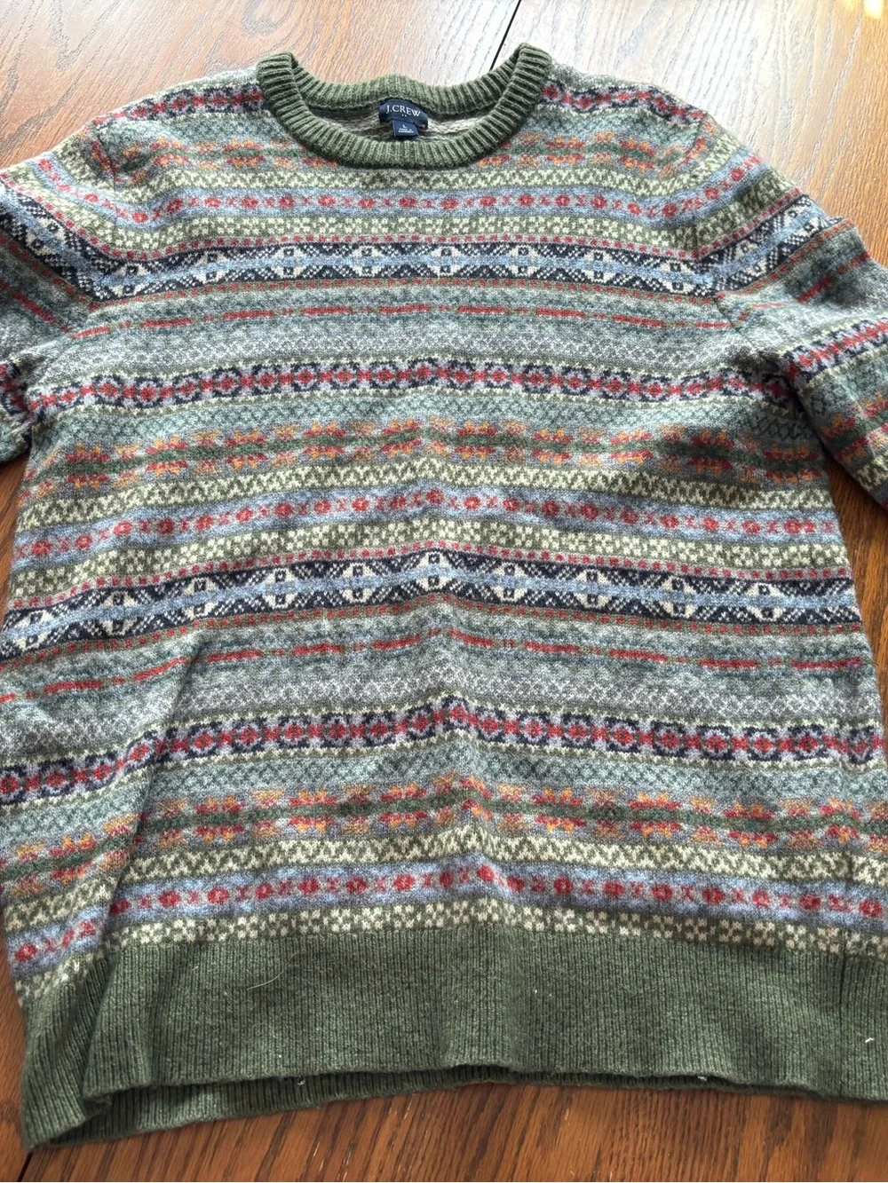 J crew mens fair isle wool blend sweater green blue L